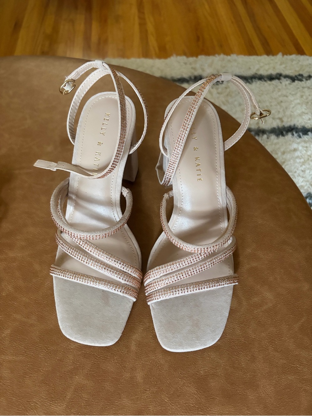 Kelly & Katie Nude Blush Strappy Block Heel Sandals